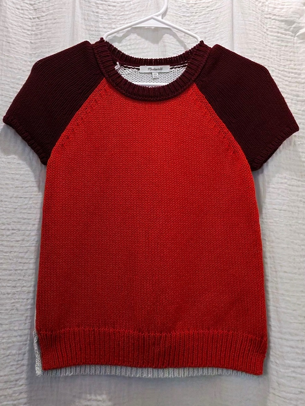 Madewell Colorblock Crop Short Sleeve Knit Sweater Tee Raglan 100% Cotton